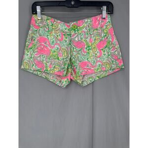 Lilly Pulitzer Shorts Womens 00 Pink Green Flamingo Walsh Hot Wings Bird Print